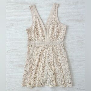Free People Lace Sleeveless V Neck Lined Ivory Cream Mini Dress Medium